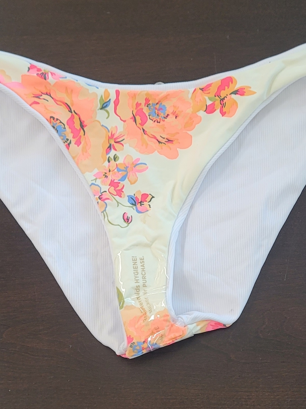 Maaji Reversable Floral Bikini Bottom in White with Peach and Pink Accents